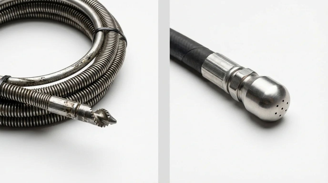 Drain snake cable and hydro jetting nozzle used for drain cleaning in Marcus, IA